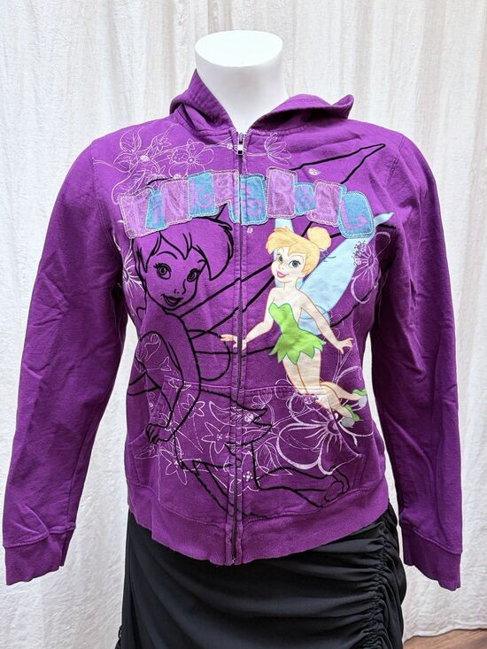 Disney Tops - Disney Tinker Bell Purple Full Zip Hooded Hoodie Graphic Print Pockets Size L